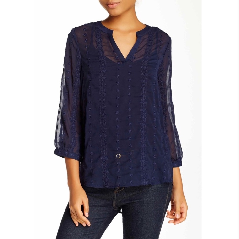 Olive & Oak Navy Blue Sheer Blouse